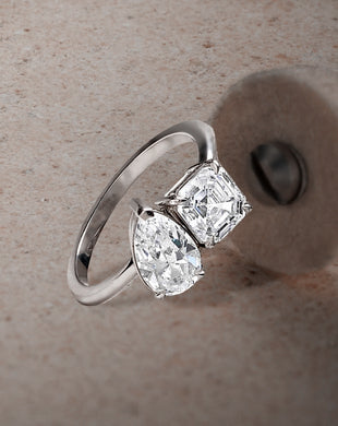 The Iconic Ecksand Two-Stone Pear and Asscher Diamond Engagement Ring
