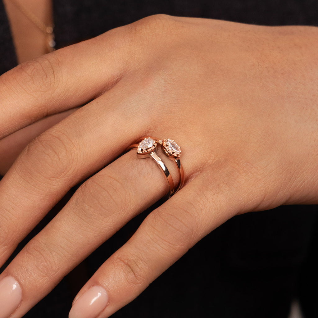 Ecksand's Pear Diamond Stackable Ring with Milgrain Halo in 18k Rose Gold, Lab-grown VS2+/F+ #5