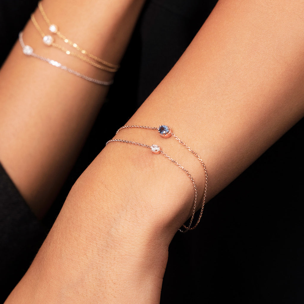 Ecksand's Oval Diamond Stackable Bracelet with Milgrain Halo in 18k Rose Gold, Lab-grown VS2+/F+