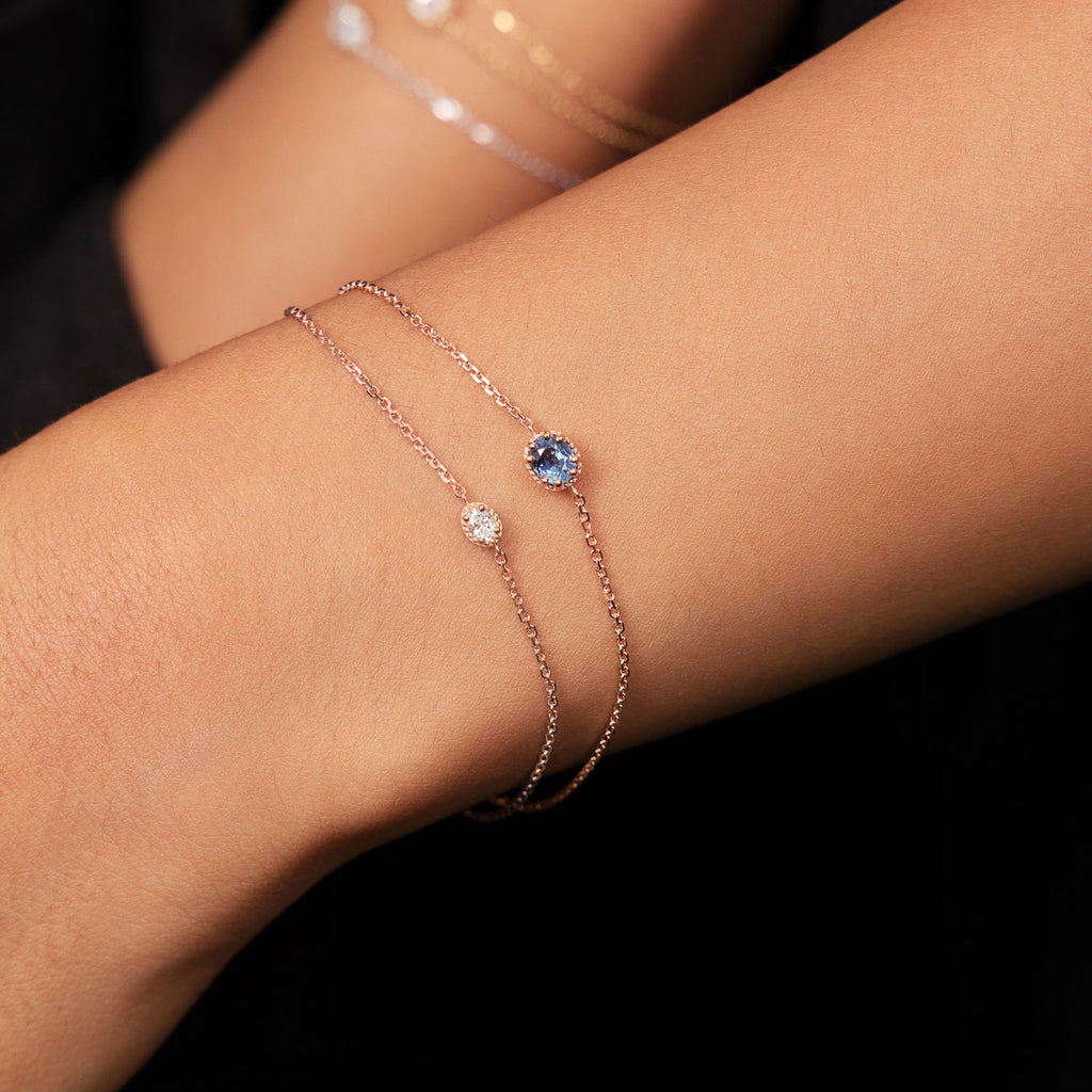 Ecksand's Oval Blue Sapphire Stackable Bracelet with Milgrain Halo in 18k Rose Gold #3