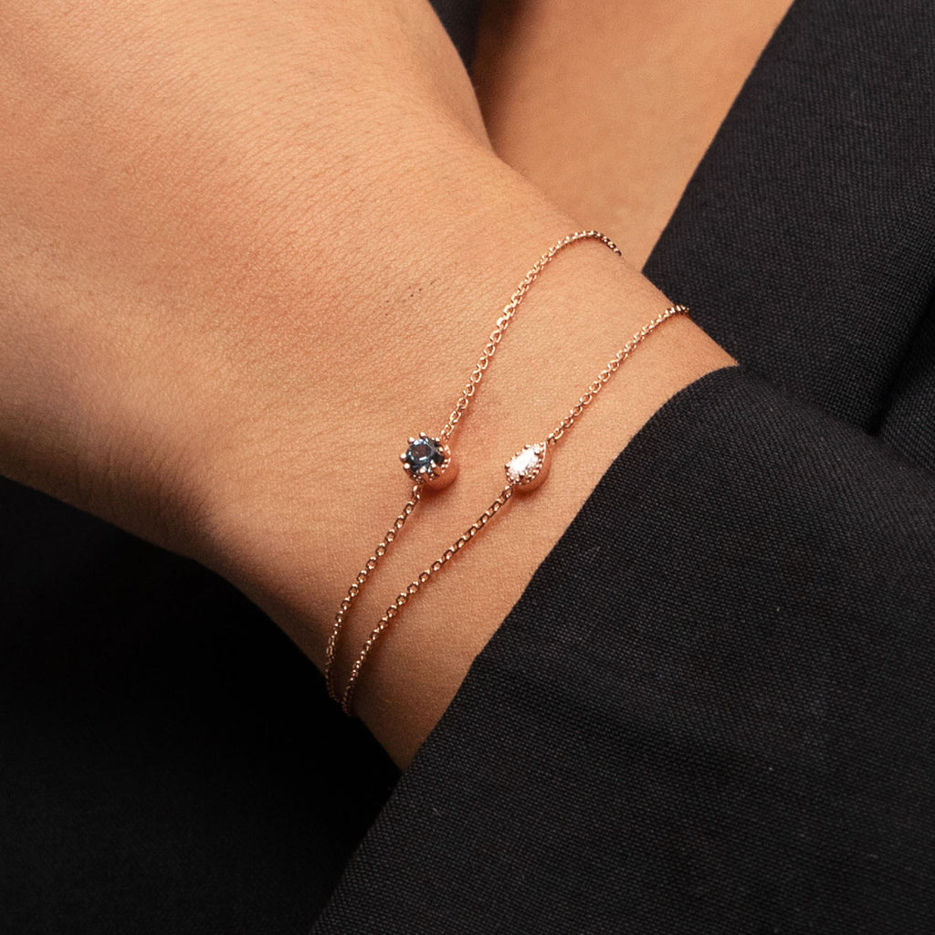 Ecksand's Round Montana Sapphire Stackable Bracelet with Milgrain Halo in 18k Rose Gold