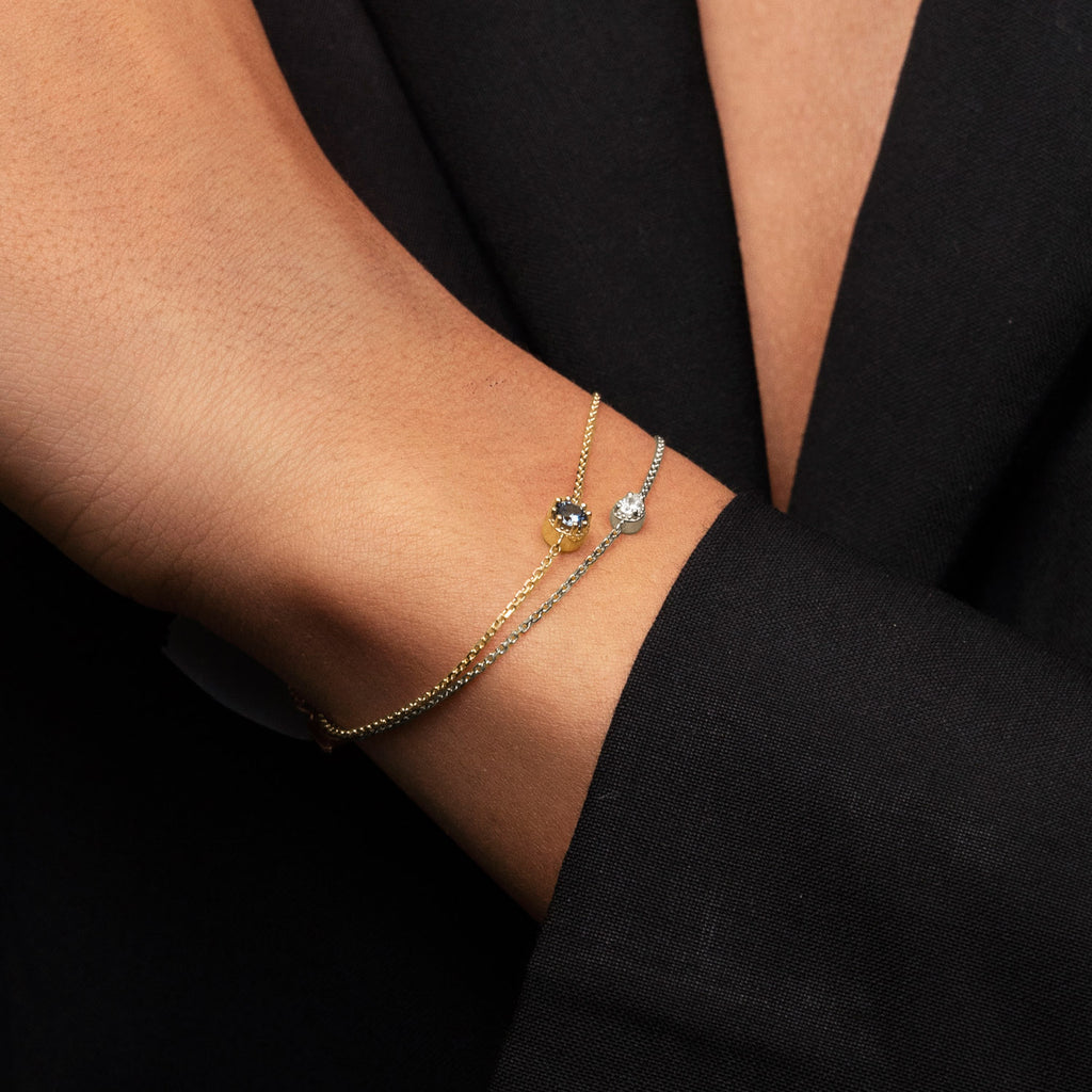 Ecksand's Round Montana Sapphire Stackable Bracelet with Milgrain Halo in 18k Yellow Gold #5