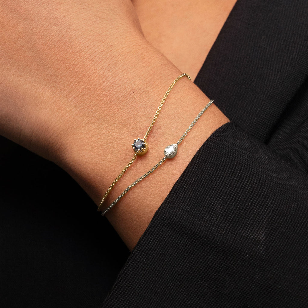 Ecksand's Round Montana Sapphire Stackable Bracelet with Milgrain Halo in 18k Yellow Gold #3