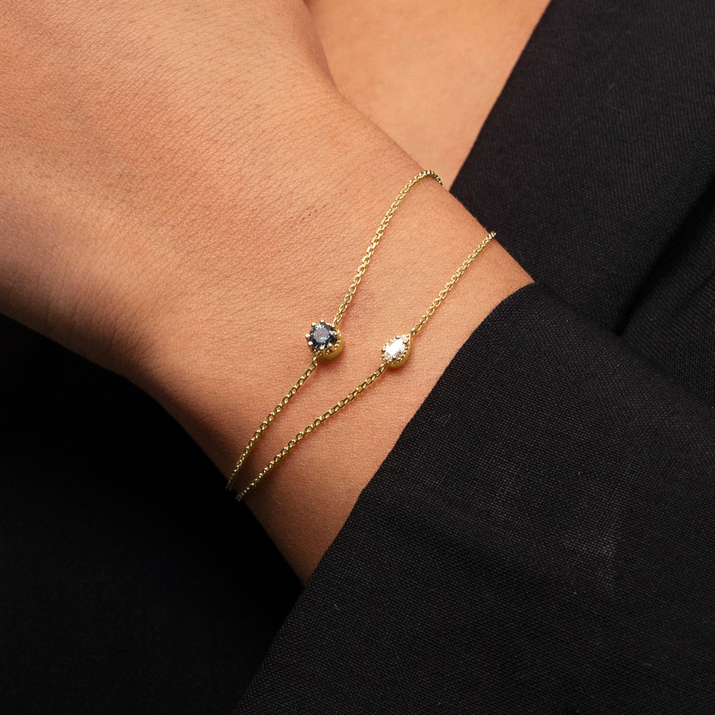 Ecksand's Round Montana Sapphire Stackable Bracelet with Milgrain Halo in 18k Yellow Gold