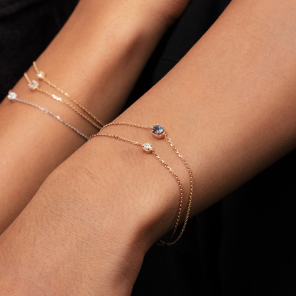 Ecksand's Oval Blue Sapphire Stackable Bracelet with Milgrain Halo in 18k Rose Gold