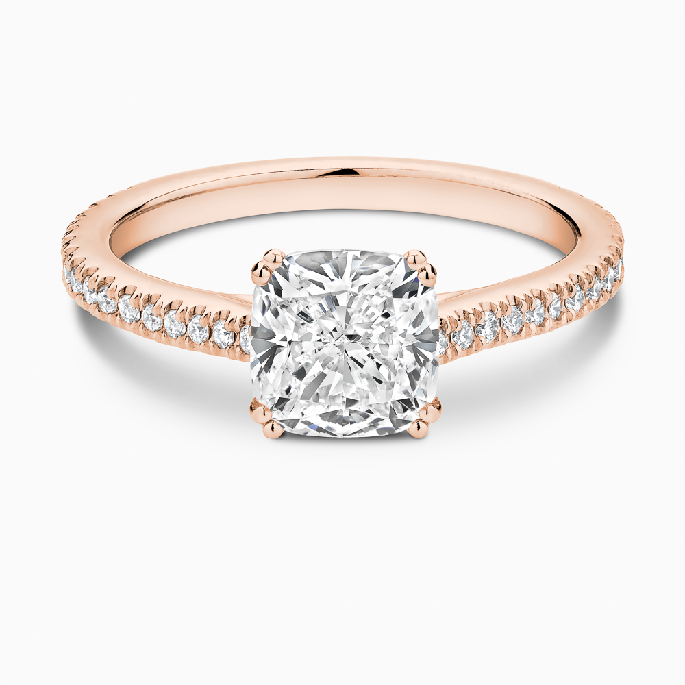 The Ecksand Diamond Engagement Ring with Double Prongs shown with Cushion in 14k Rose Gold