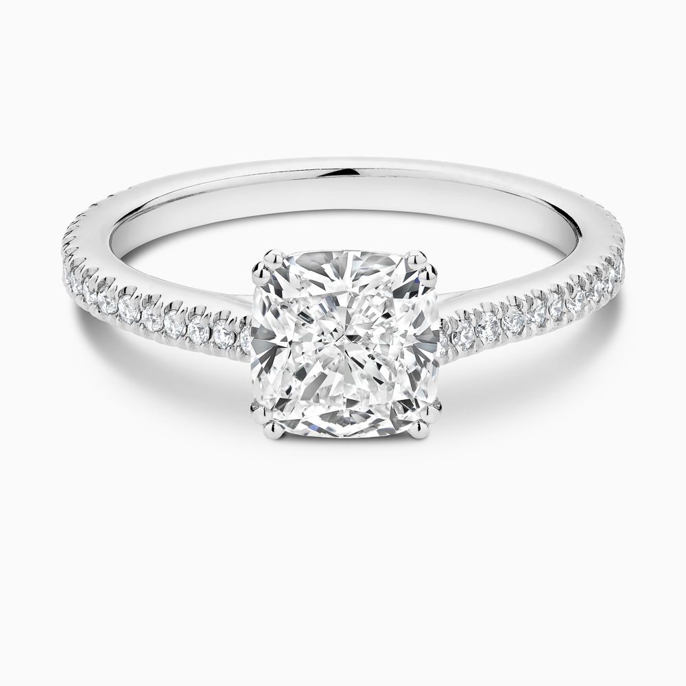The Ecksand Diamond Engagement Ring with Double Prongs shown with Cushion in 18k White Gold