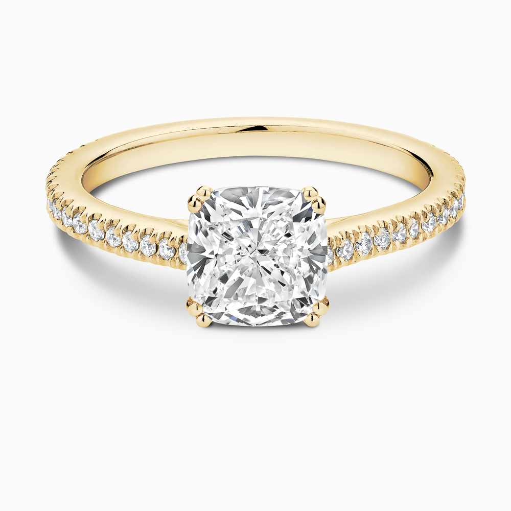 The Ecksand Diamond Engagement Ring with Double Prongs shown with Cushion in 18k Yellow Gold