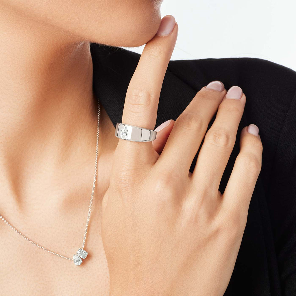 The Ecksand Flush-Setting Pear Diamond Bombé Ring shown with  in 