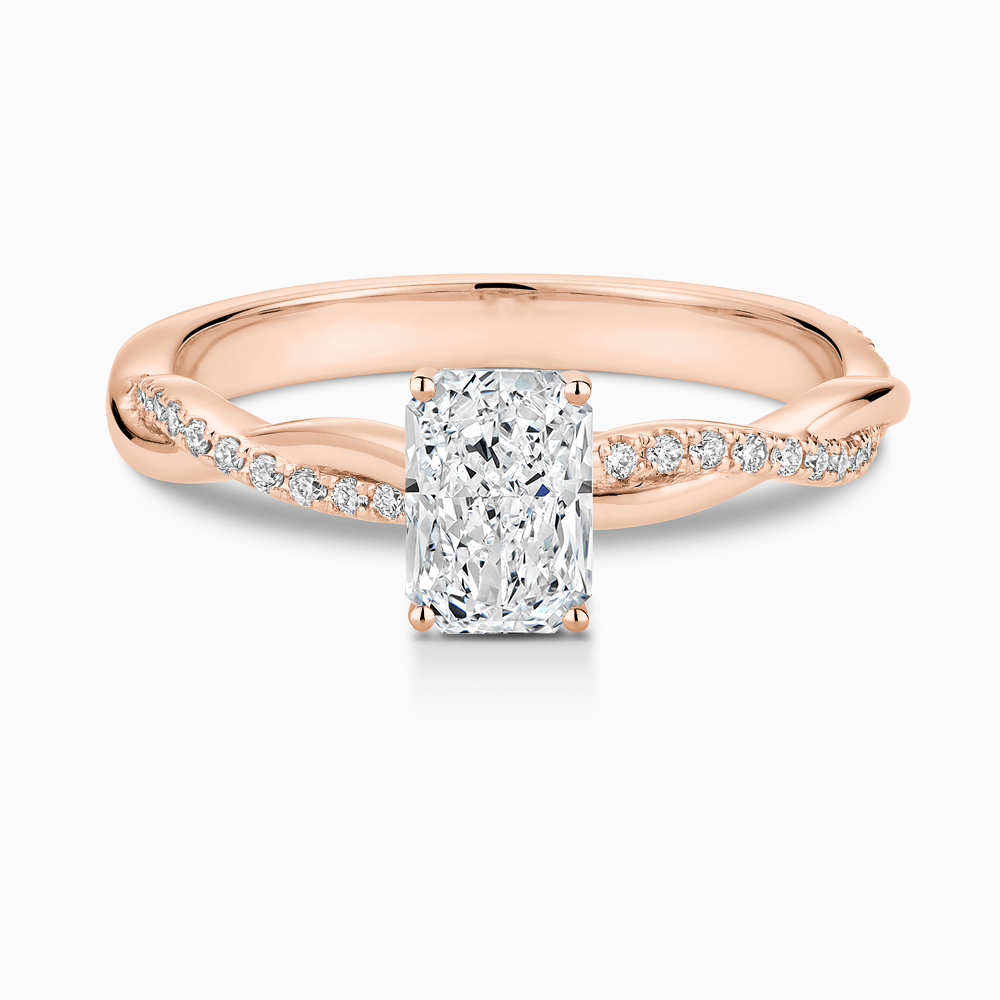 The Ecksand Diamond Engagement Ring with Secret Heart and Twisted Diamond Band shown with Radiant in 14k Rose Gold