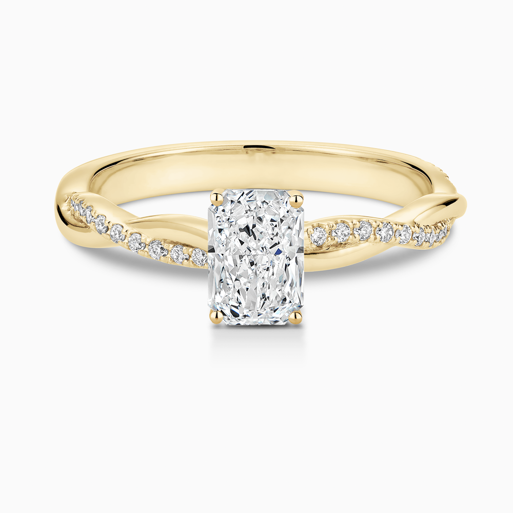 The Ecksand Diamond Engagement Ring with Secret Heart and Twisted Diamond Band shown with Radiant in 18k Yellow Gold