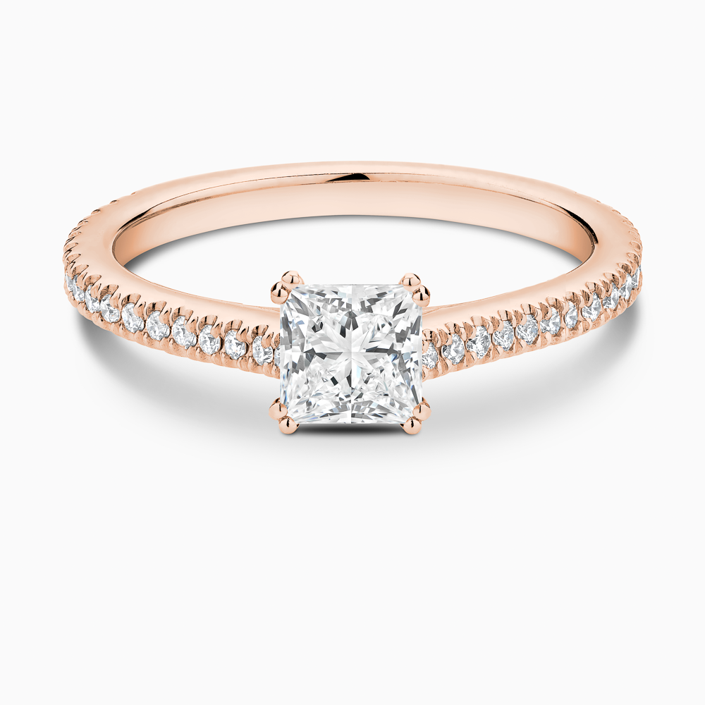 The Ecksand Diamond Engagement Ring with Double Prongs shown with Princess in 14k Rose Gold