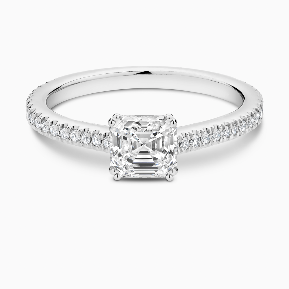 The Ecksand Diamond Engagement Ring with Double Prongs shown with Asscher in 18k White Gold