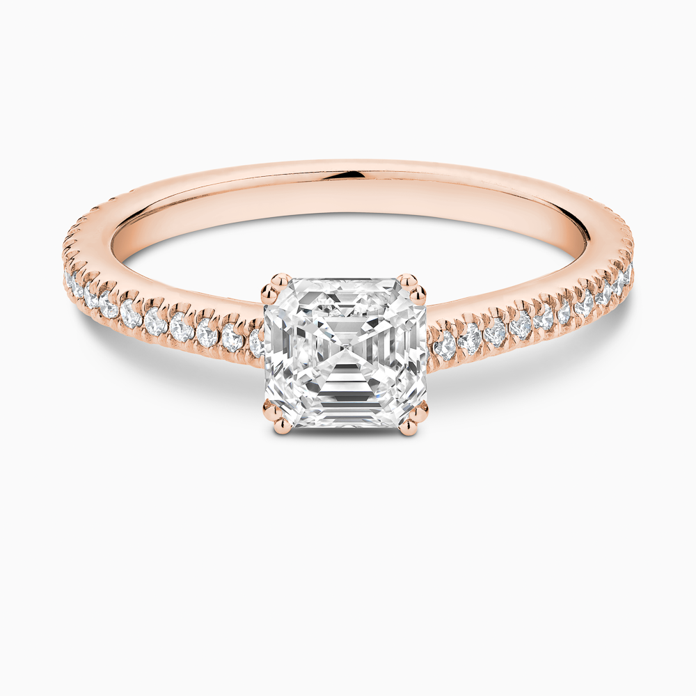 The Ecksand Diamond Engagement Ring with Double Prongs shown with Asscher in 14k Rose Gold