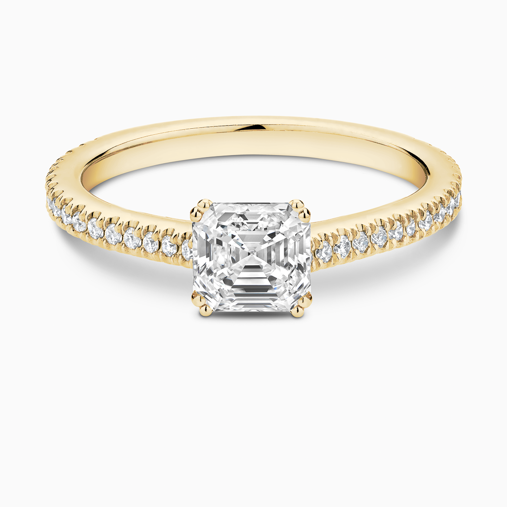 The Ecksand Diamond Engagement Ring with Double Prongs shown with Asscher in 18k Yellow Gold