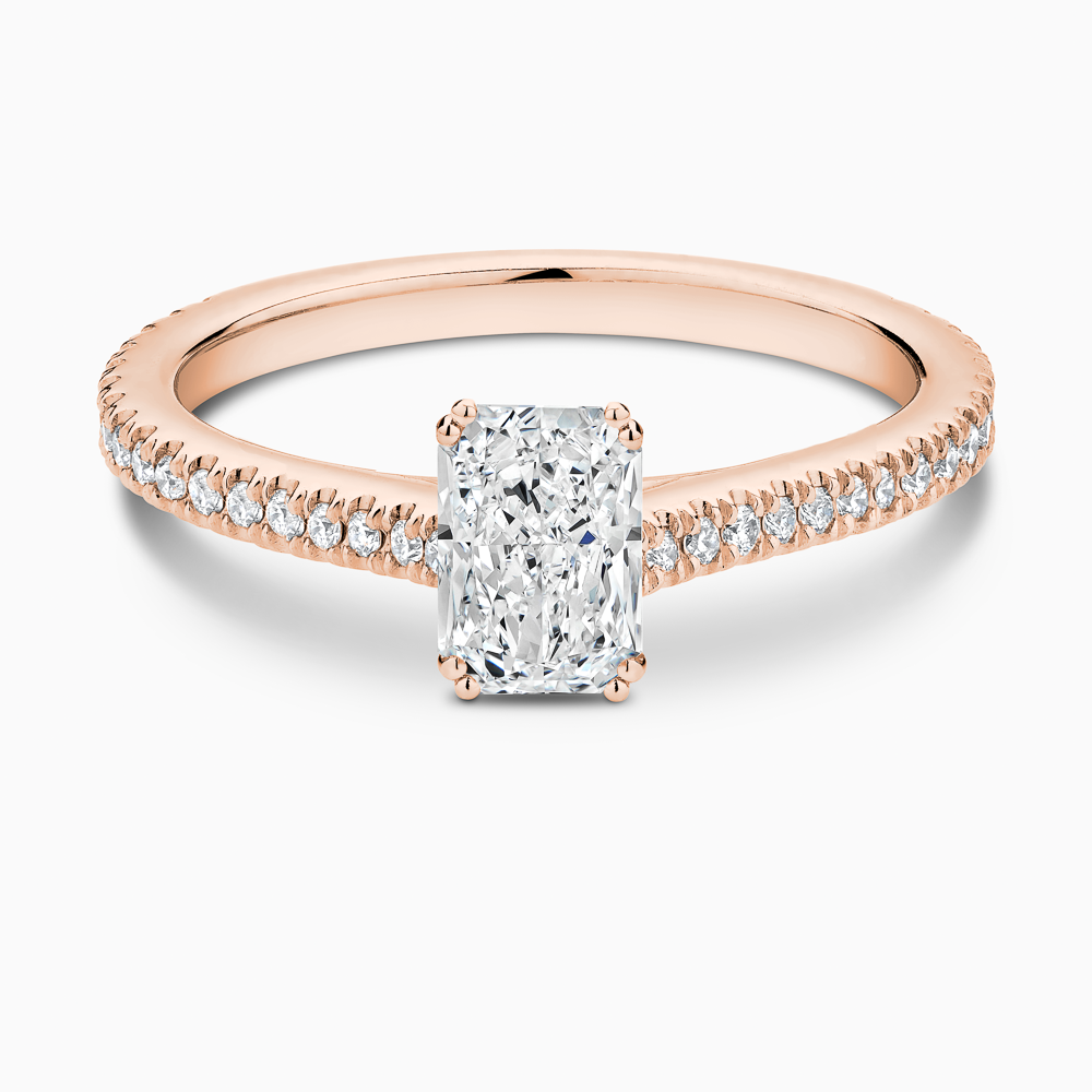 The Ecksand Diamond Engagement Ring with Double Prongs shown with Radiant in 14k Rose Gold