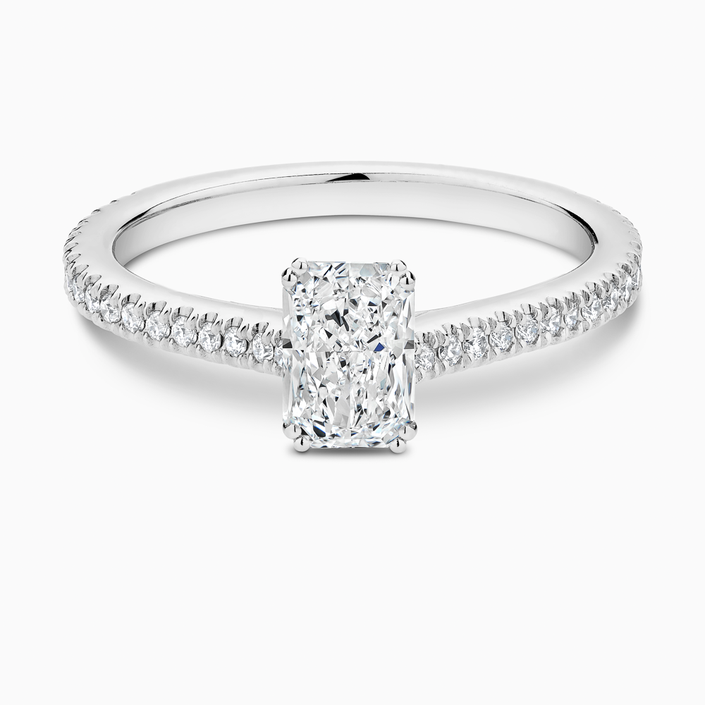 The Ecksand Diamond Engagement Ring with Double Prongs shown with Radiant in 18k White Gold