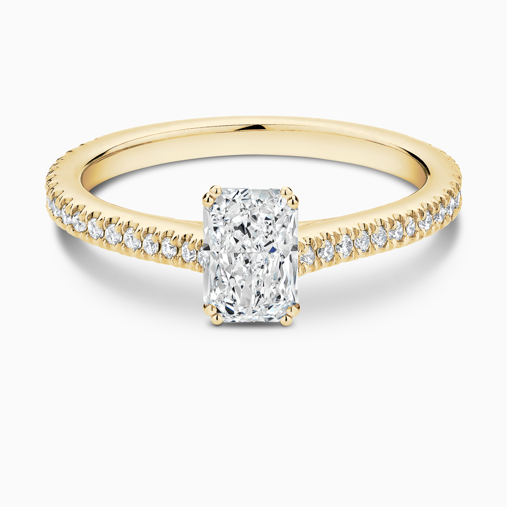 The Ecksand Diamond Engagement Ring with Double Prongs shown with Radiant in 18k Yellow Gold