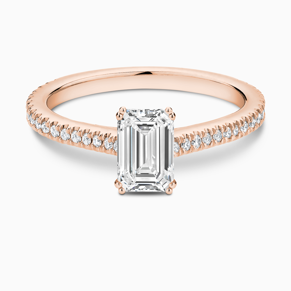 The Ecksand Diamond Engagement Ring with Double Prongs shown with Emerald in 14k Rose Gold