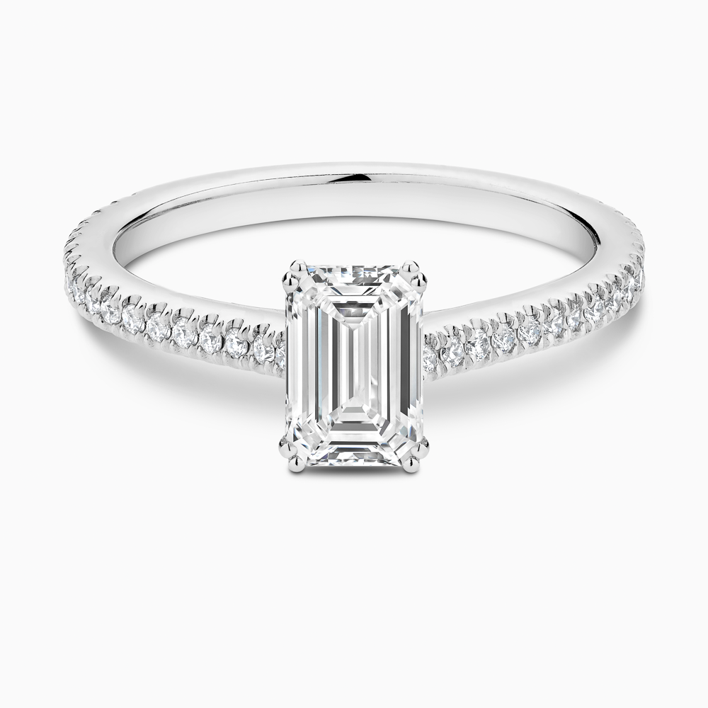 The Ecksand Diamond Engagement Ring with Double Prongs shown with Emerald in 18k White Gold