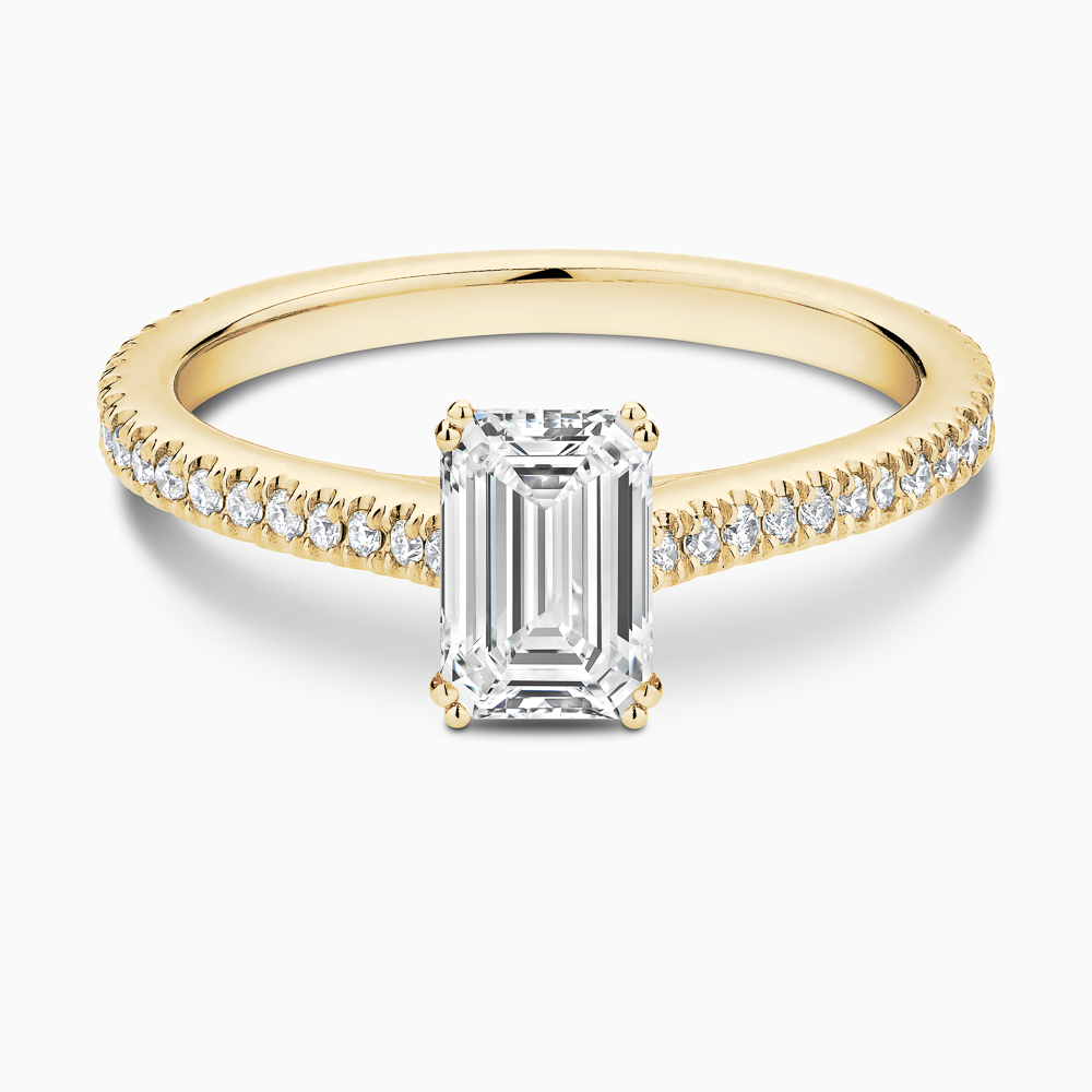 The Ecksand Diamond Engagement Ring with Double Prongs shown with Emerald in 18k Yellow Gold