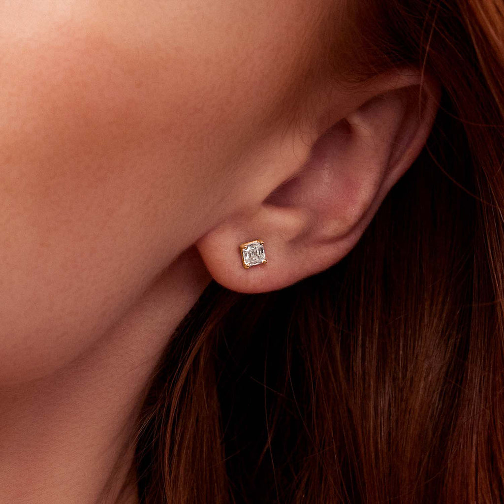 The Ecksand Asscher-Cut Diamond Stud Earrings shown with  in 