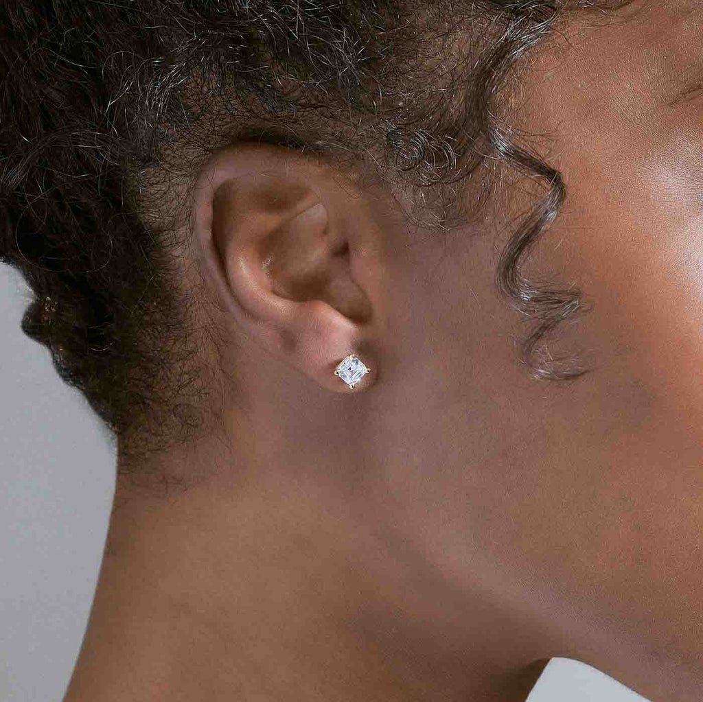 The Ecksand Asscher-Cut Diamond Stud Earrings shown with  in 
