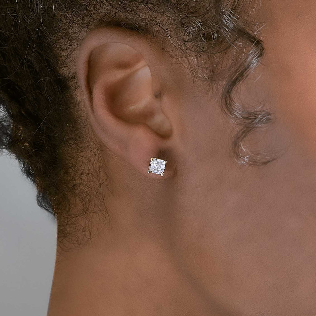 The Ecksand Asscher-Cut Diamond Stud Earrings shown with  in 