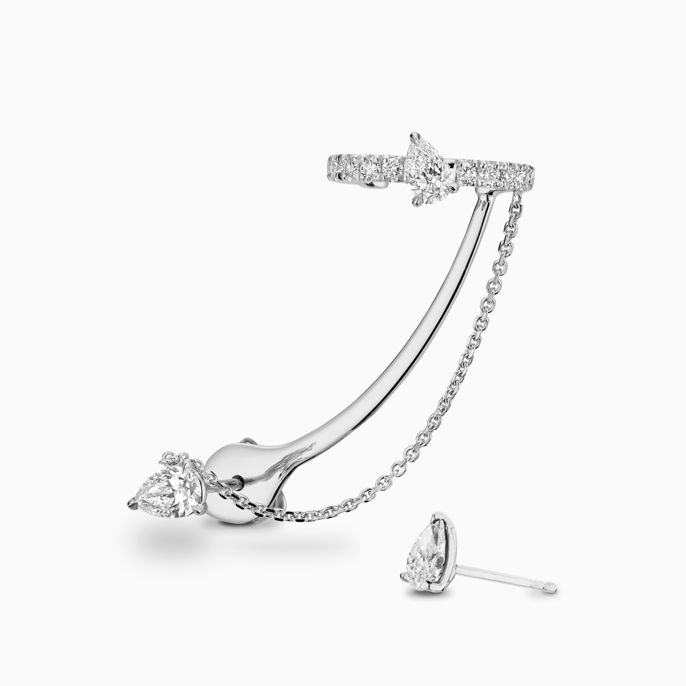 The Ecksand Diamond Conch Jacket Earring with Dangling Chain shown with Natural VS2+/ F+ in 18k White Gold