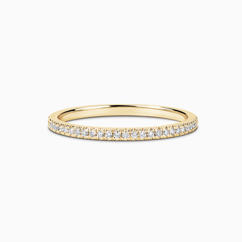 The Ecksand Timeless Diamond Pavé Wedding Ring shown with Stones: 1mm (0.10+ ctw) | Band: 1.6mm in 18k Yellow Gold