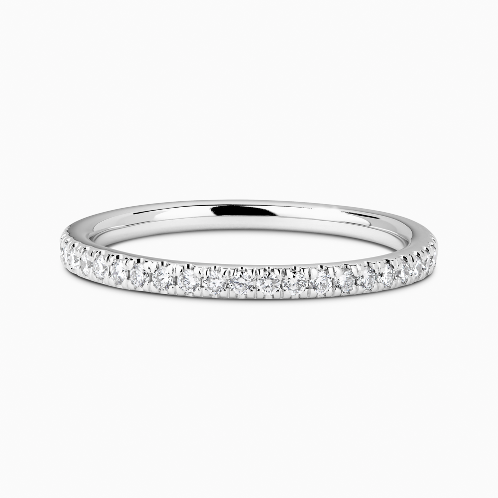 The Ecksand Timeless Diamond Pavé Wedding Ring shown with Stones: 1.3mm (0.15+ ctw) | Band: 1.8mm in 18k White Gold