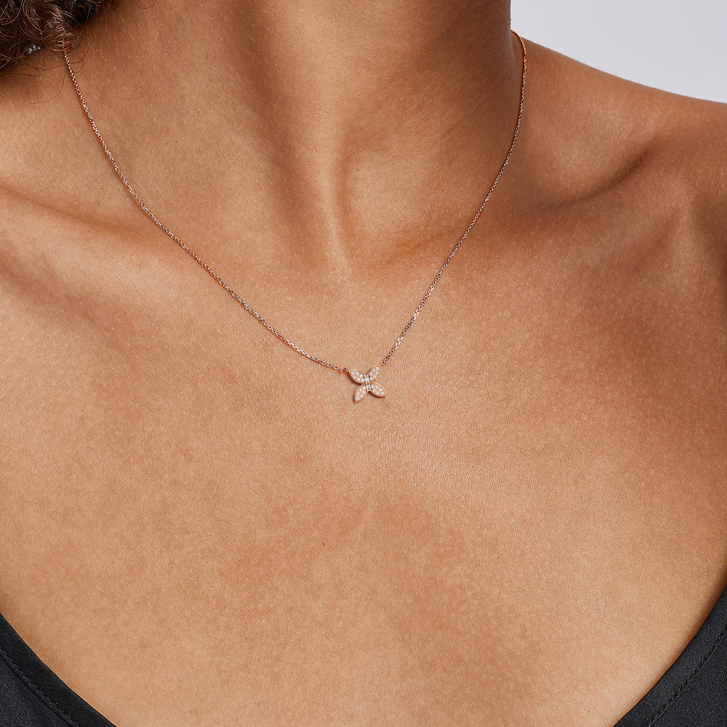 The Ecksand Gold Butterfly Pendant Necklace with Diamond Pavé shown with Lab-grown VS2+/ F+ in 14k Rose Gold