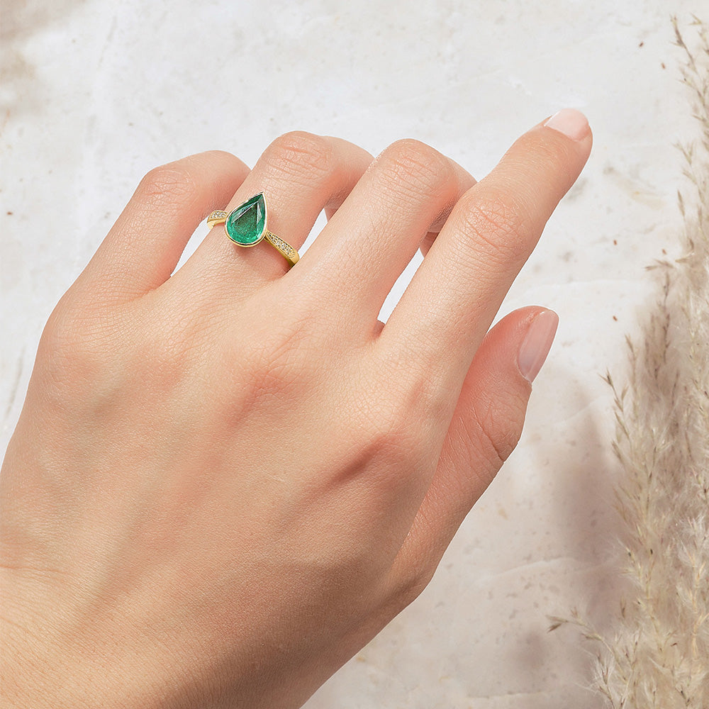 Emerald Ring Vintage Italian Engagement Rings 3ct Oval Cut Emerald