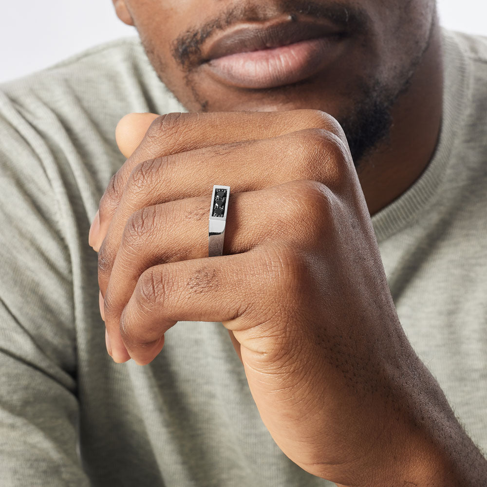 The Ecksand Three Stone Wedding Ring with Black Spinels shown with  in 