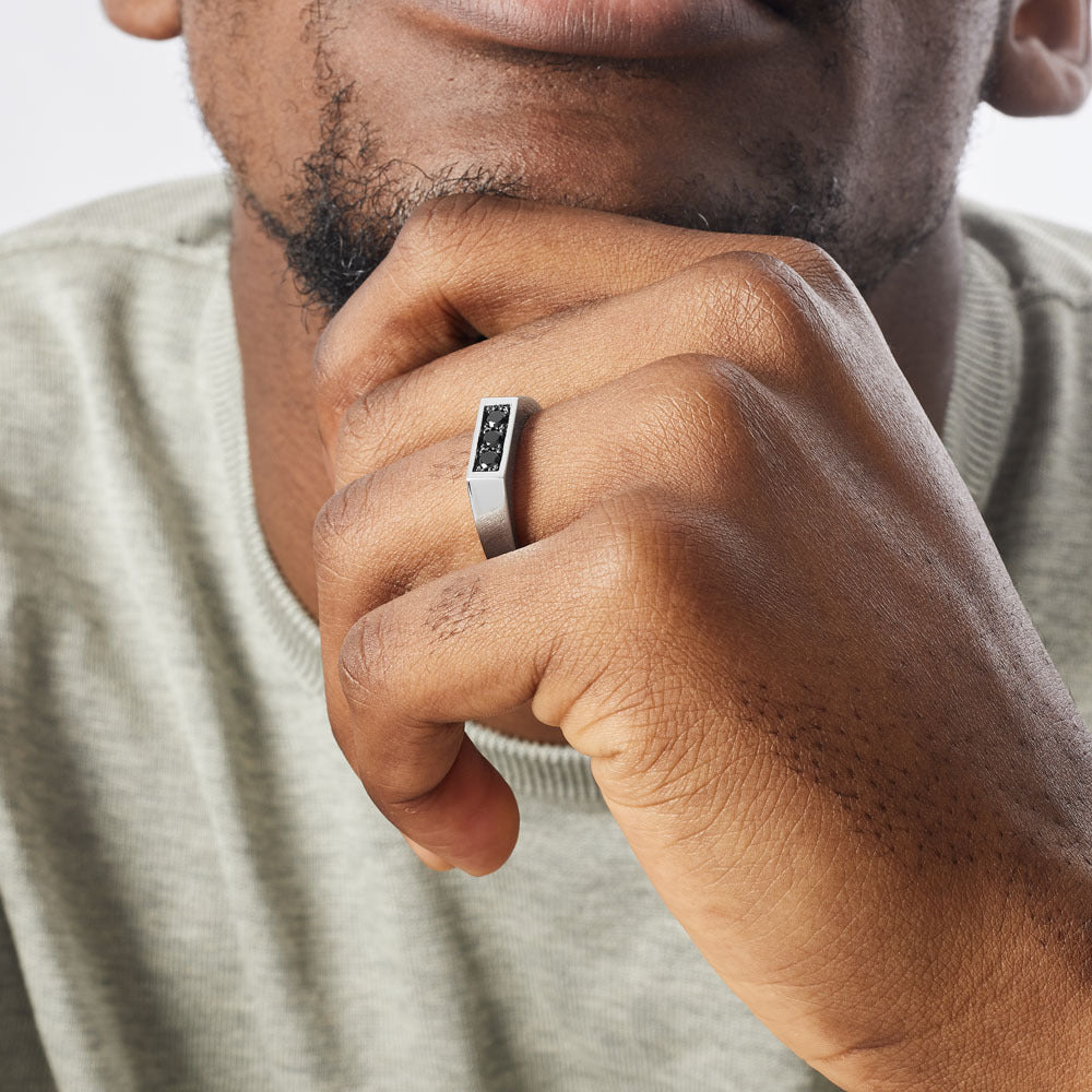 The Ecksand Three Stone Wedding Ring with Black Spinels shown with  in 