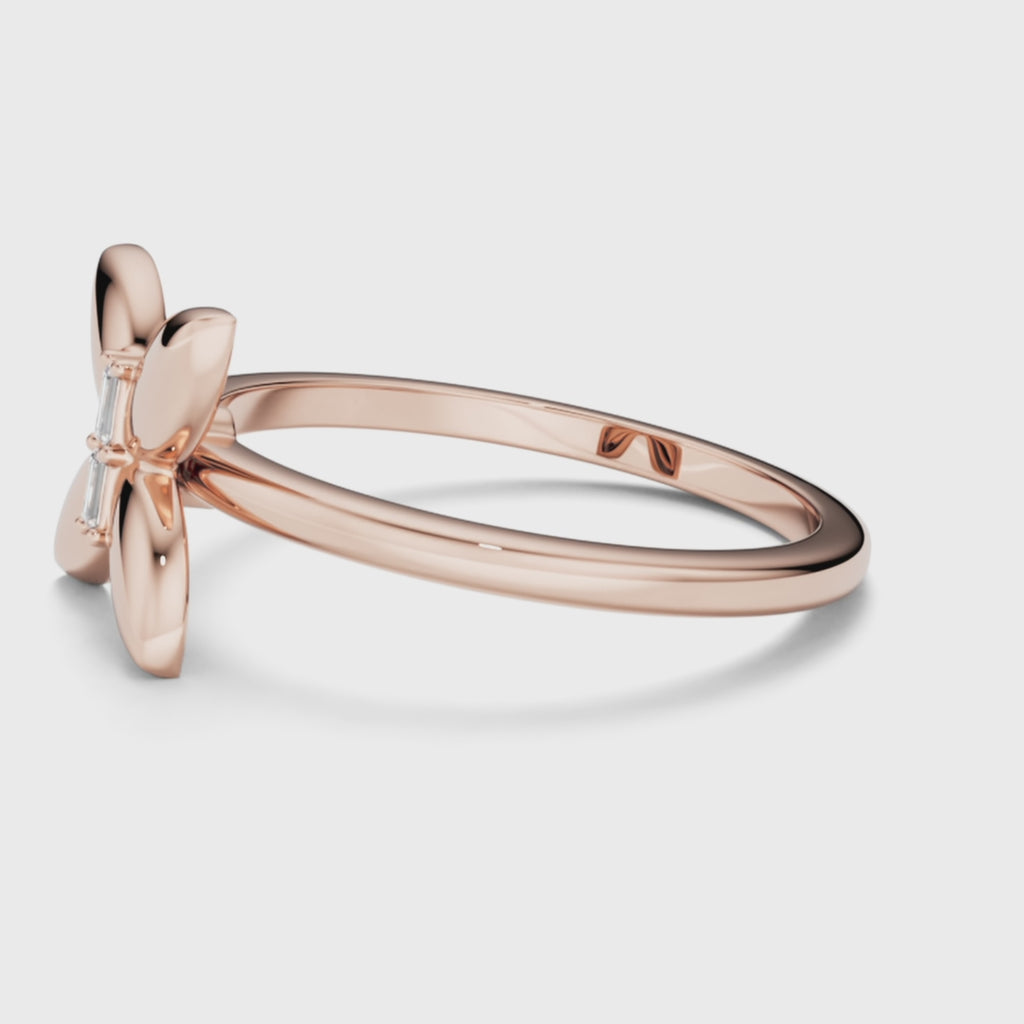 Video showcasing Ecksand's Butterfly Ring With Accent Diamonds in 14k Rose Gold, Natural VS2+/ F+