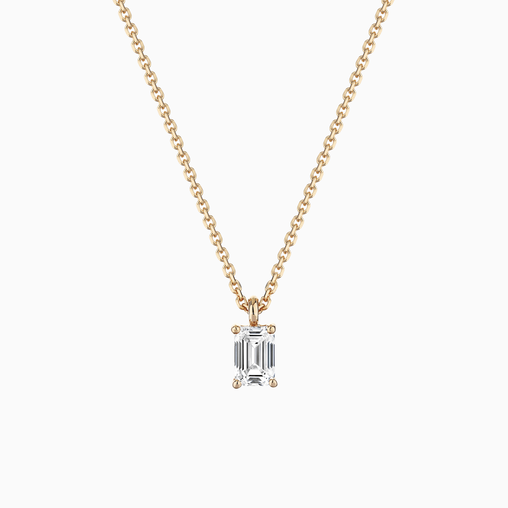 The Ecksand Emerald-Cut Diamond Pendant Necklace shown with Natural 0.30ct VS2+/ F+ in 14k Yellow Gold
