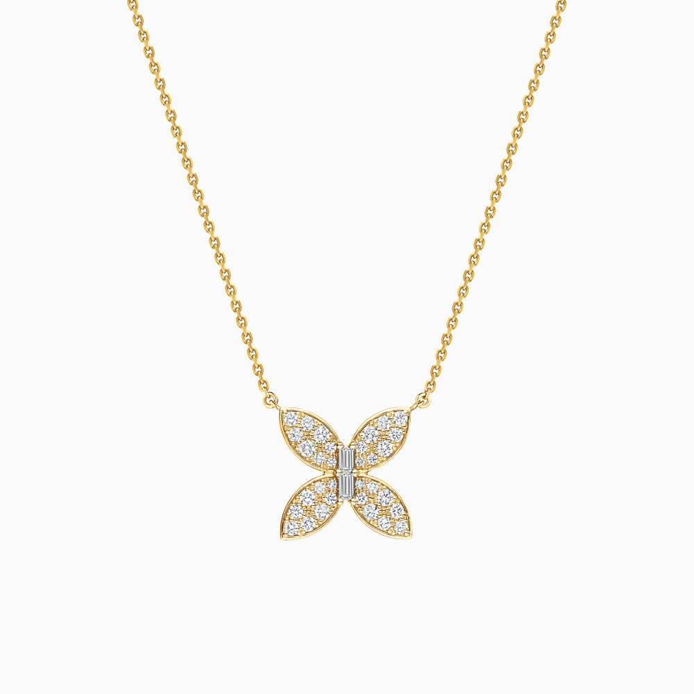 The Ecksand Gold Butterfly Pendant Necklace with Diamond Pavé shown with Lab-grown VS2+/ F+ in 14k Yellow Gold