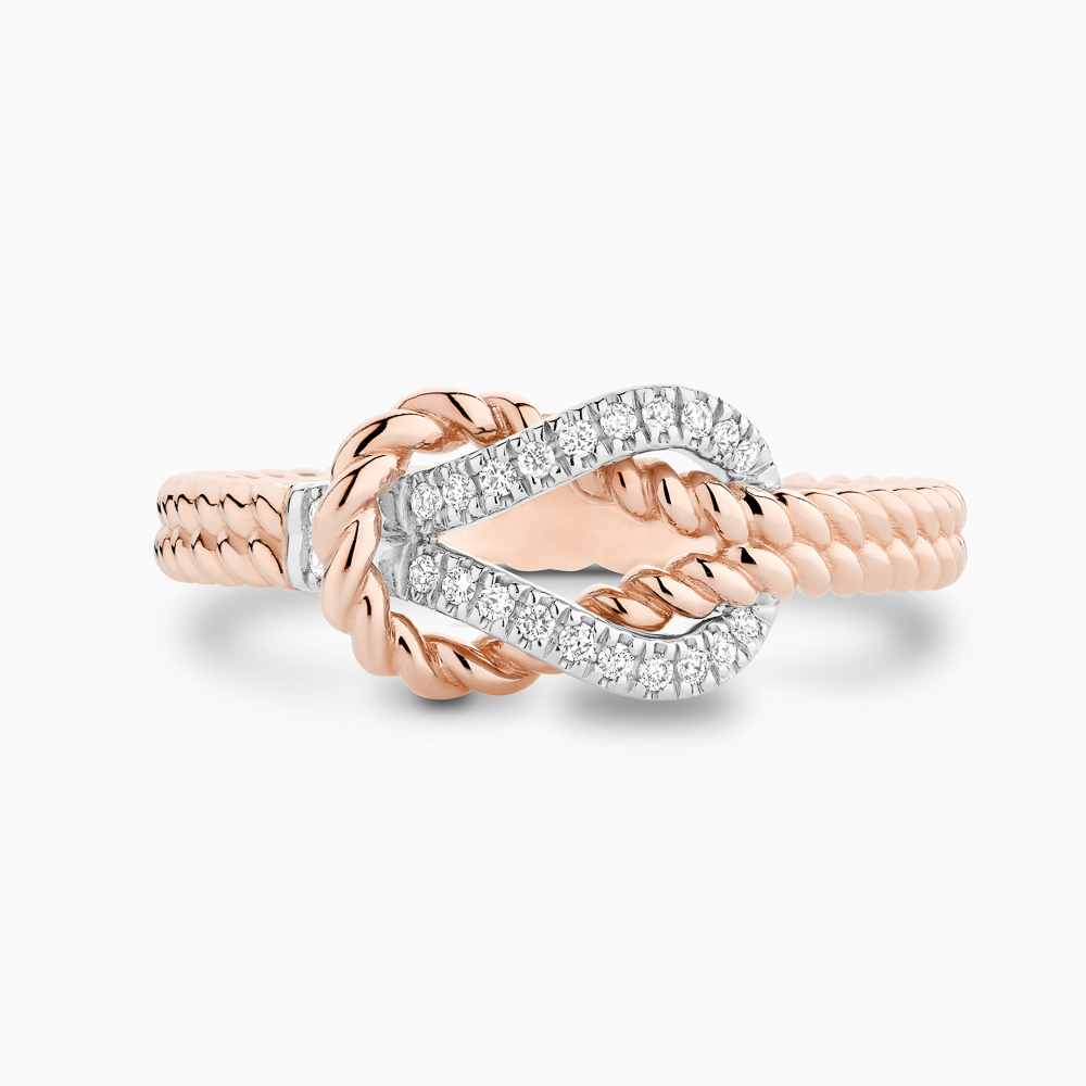 The Ecksand Twisted Gold Knot Ring with Diamond Pavé shown with Lab-grown VS2+/ F+ in 14k Rose Gold