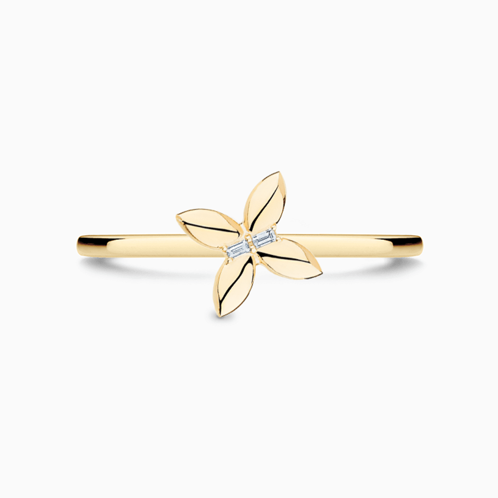 The Ecksand Petite Angled Butterfly Diamond Ring shown with Lab-grown VS2+/ F+ in 14k Yellow Gold