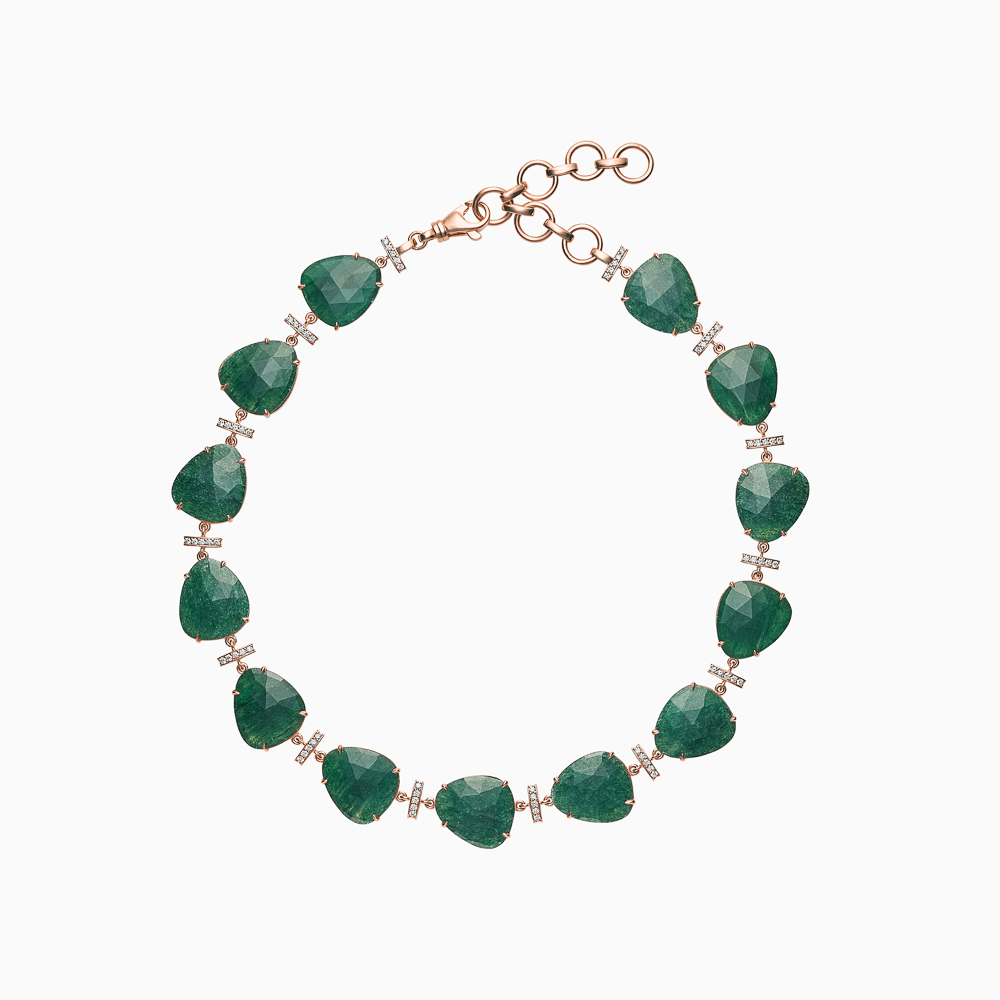 The Ecksand Gold and Aventurine Reversible Collar Necklace shown with Lab-grown VS2+/ F+ in 14k Rose Gold
