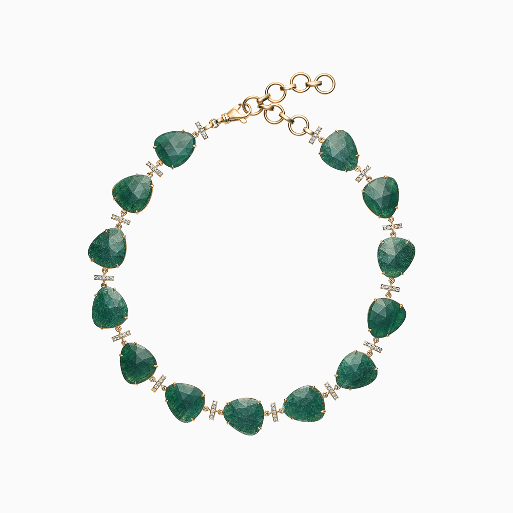 The Ecksand Gold and Aventurine Reversible Collar Necklace shown with Lab-grown VS2+/ F+ in 14k Yellow Gold