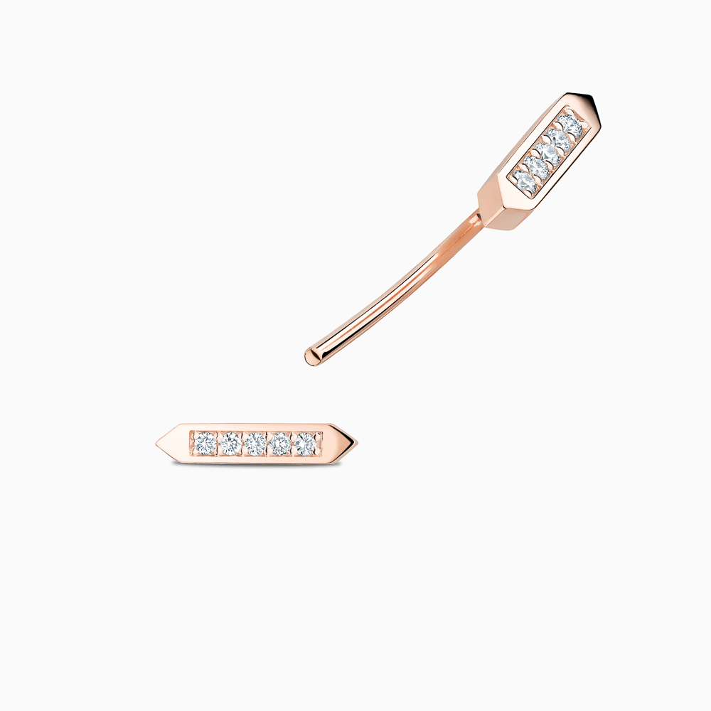 The Ecksand Pointed Duel Bar Earrings with Diamond Pavé shown with Natural VS2+/ F+ in 14k Rose Gold