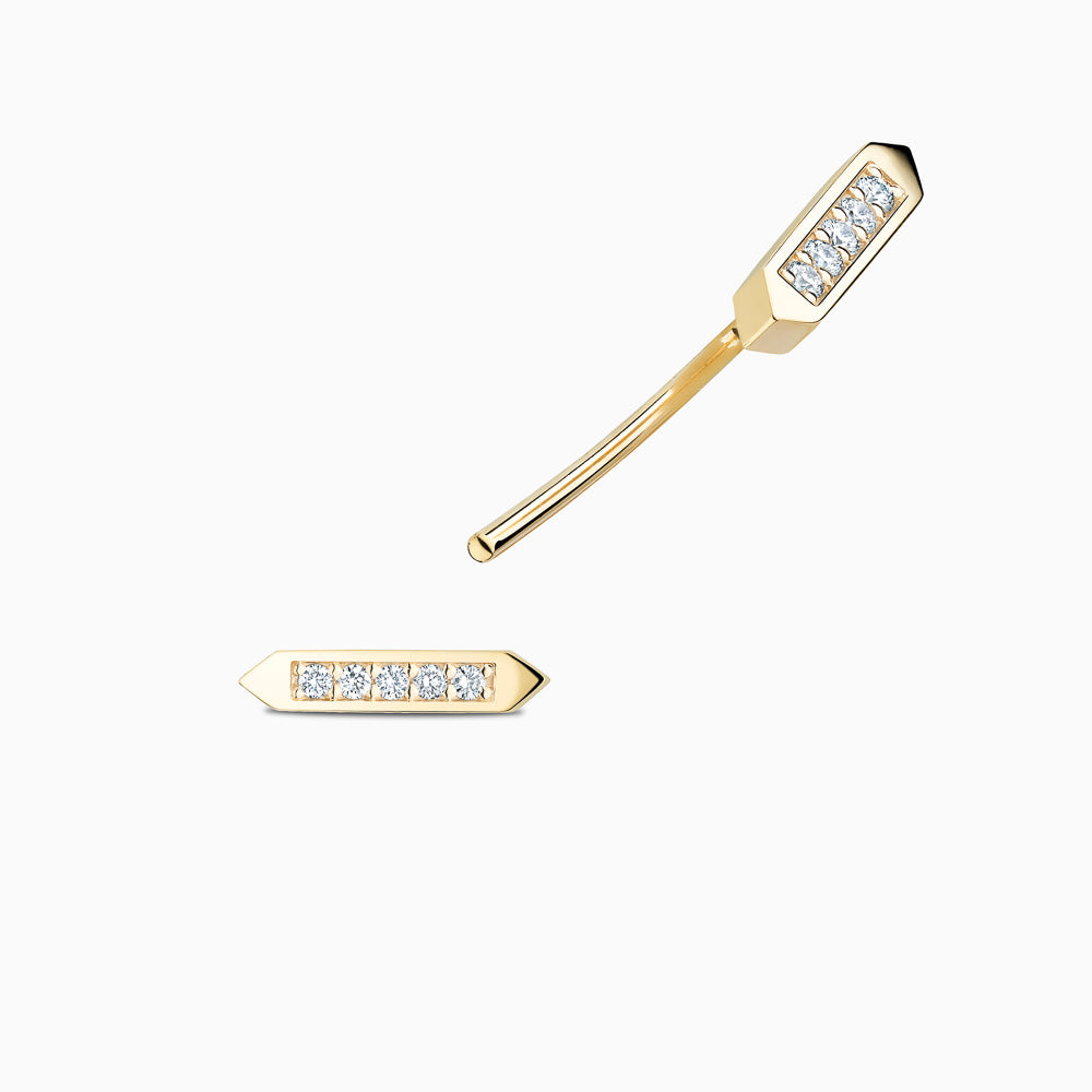 The Ecksand Pointed Bar Earrings with Diamond Pavé shown with  in 14k Yellow Gold