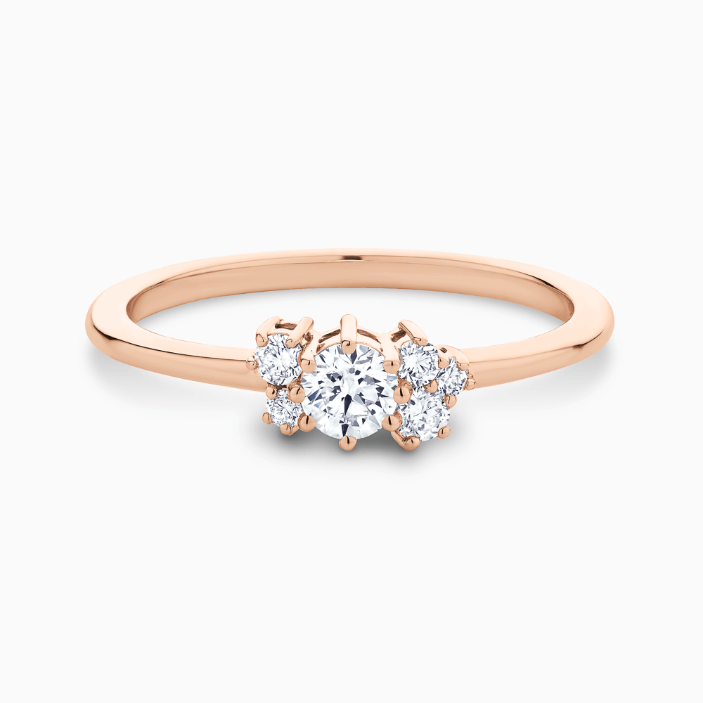 The Ecksand Asymmetrical Diamond Cluster Ring shown with Natural VS2+/ F+ in 14k Rose Gold