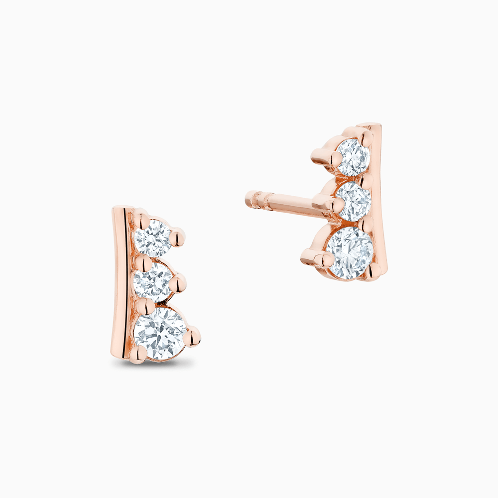 The Ecksand Asymmetrical Three-Diamond Stud Earrings shown with Natural VS2+/ F+ in 14k Rose Gold