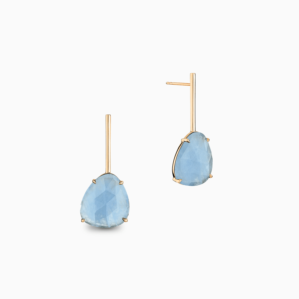 The Ecksand Rose-Cut Aquamarine Dangle Earrings shown with  in 14k Yellow Gold