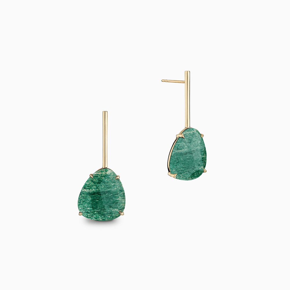 The Ecksand Rose-Cut Aventurine Dangle Earrings shown with  in 14k Yellow Gold