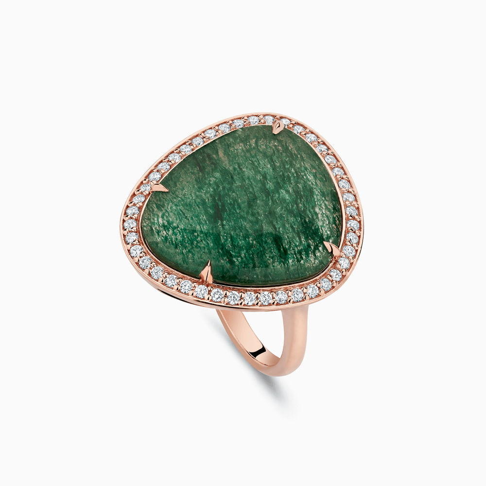 The Ecksand Rose-Cut Aventurine Cocktail Ring with Diamond Halo shown with  in 