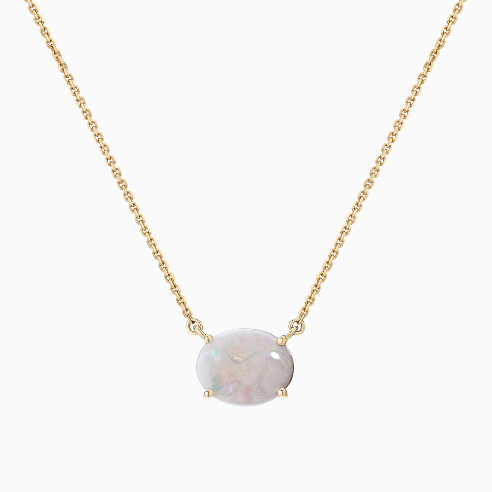 Fine Jewelry Natural Opal 14K Gold G-H Diamond Half Halo Pendant for G